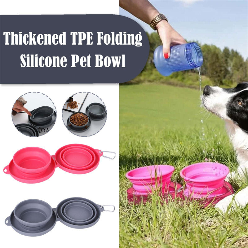 Rubber Foldable Double Bowl for Dogs & Cats – Portable Pet Feeding & Water Bowls with Non-Slip Silicone Mat - woofyluxe