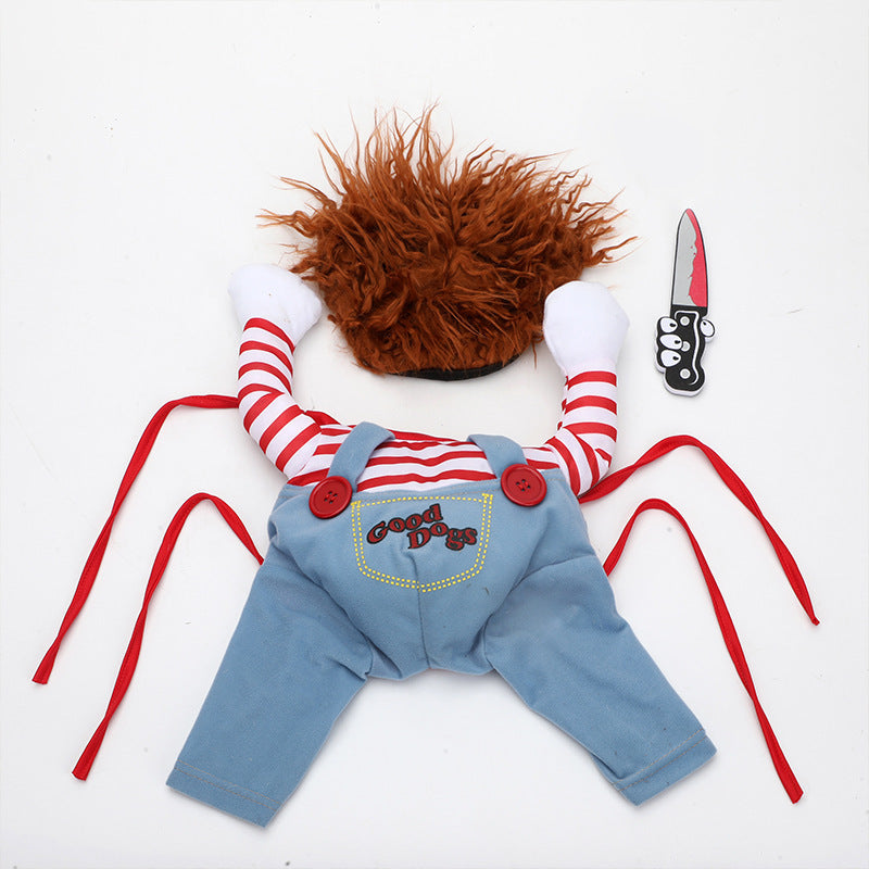 Funny Halloween Dog Costume – Adjustable Scary Cosplay Outfit for Pets, Party & Gatherings (Red, Polyester) - woofyluxe