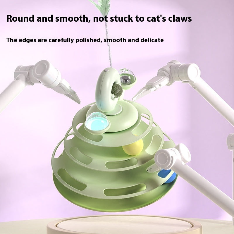 4-Layer Interactive Cat Toy Tower with Roller Balls – Multi-Level Turntable Puzzle Track Toy for Cats & Small Pets - woofyluxe