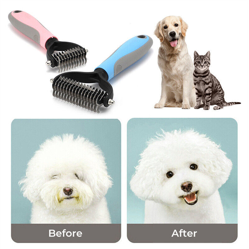 Grooming Brush for Dogs & Cats – Dual-Sided Deshedding Dematting Tool, Undercoat Rake Comb & Fur Remover for Pets - woofyluxe