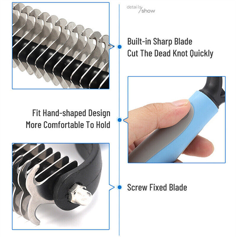 Grooming Brush for Dogs & Cats – Dual-Sided Deshedding Dematting Tool, Undercoat Rake Comb & Fur Remover for Pets - woofyluxe