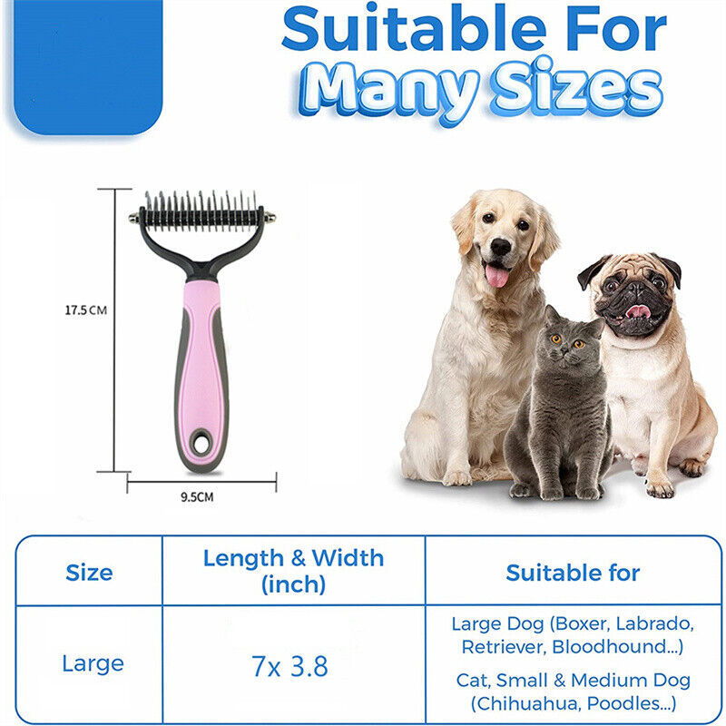 Grooming Brush for Dogs & Cats – Dual-Sided Deshedding Dematting Tool, Undercoat Rake Comb & Fur Remover for Pets - woofyluxe