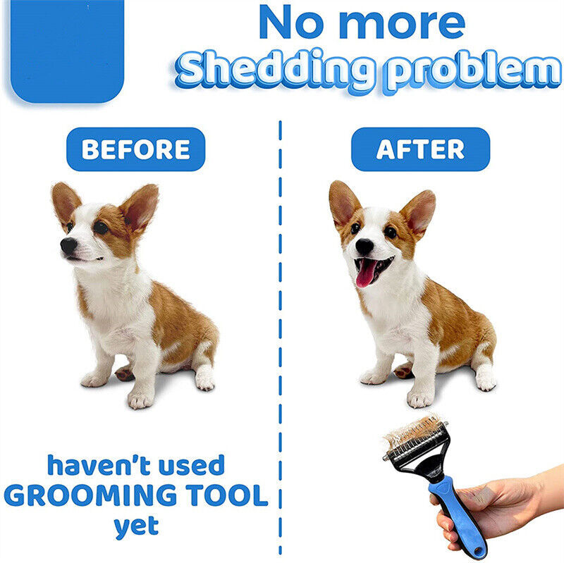 Grooming Brush for Dogs & Cats – Dual-Sided Deshedding Dematting Tool, Undercoat Rake Comb & Fur Remover for Pets - woofyluxe