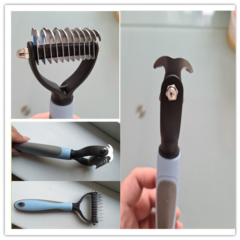 Grooming Brush for Dogs & Cats – Dual-Sided Deshedding Dematting Tool, Undercoat Rake Comb & Fur Remover for Pets - woofyluxe