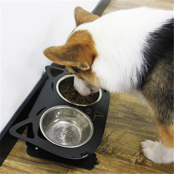 Anti-Falling Cat & Dog Feeding Water Bowl – Inclined Design, Stainless Steel Pet Bowl (Black/White/Pink/Blue) - woofyluxe