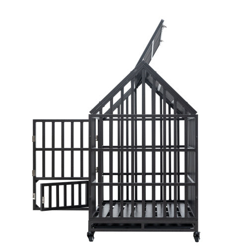 Heavy Duty Dog Kennel Cage with Roof, Windows, Lockable Doors, and Removable Trays – Indoor & Outdoor Use - woofyluxe