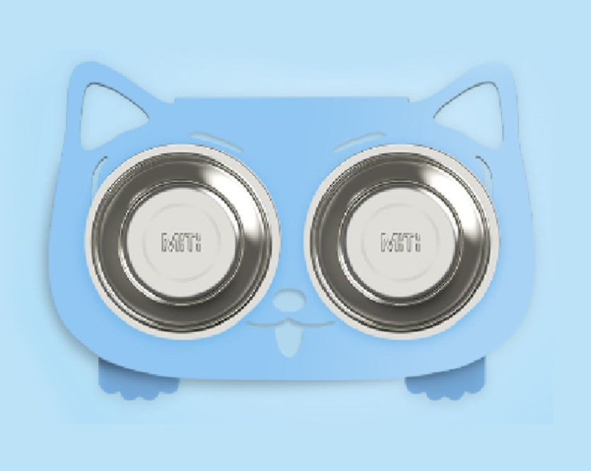 Anti-Falling Cat & Dog Feeding Water Bowl – Inclined Design, Stainless Steel Pet Bowl (Black/White/Pink/Blue) - woofyluxe
