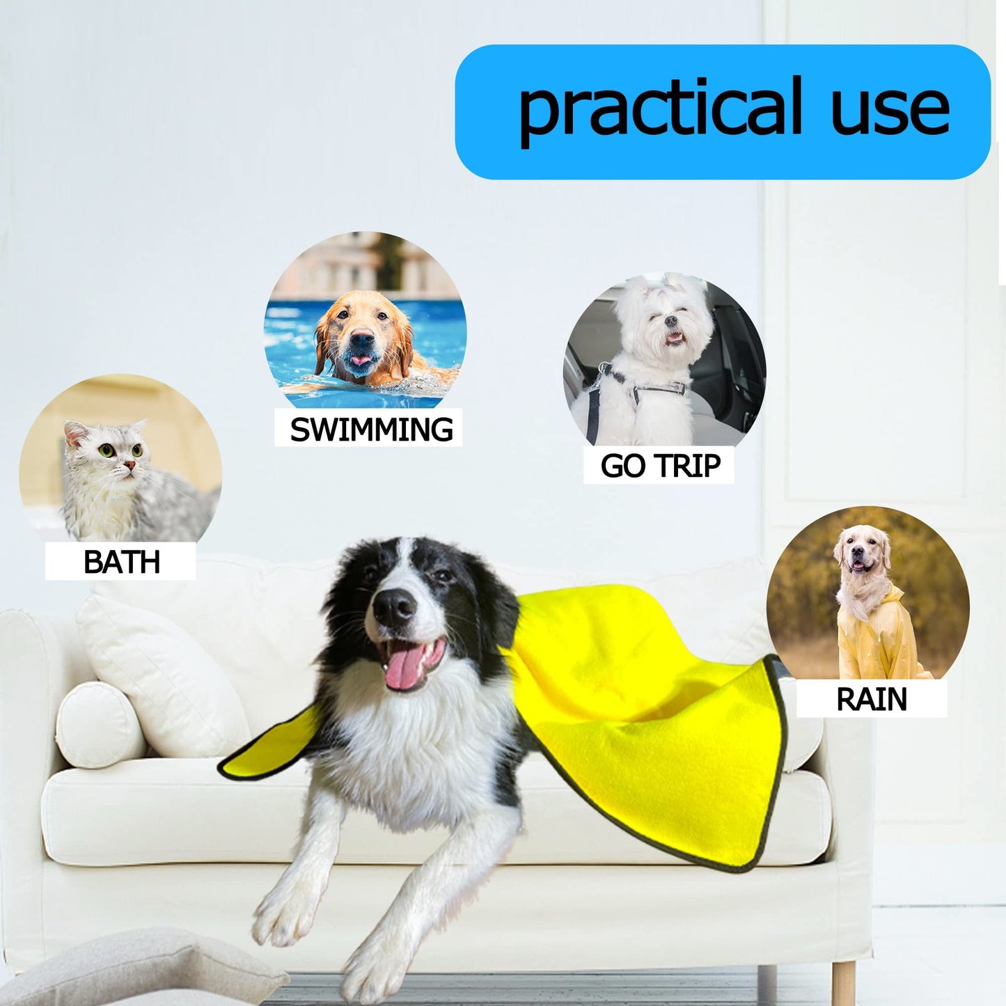 Super Absorbent Dog Drying Towel – Quick-Dry Soft Microfiber Bath Towel for Dogs & Cats, Multiple Sizes (Yellow) - woofyluxe