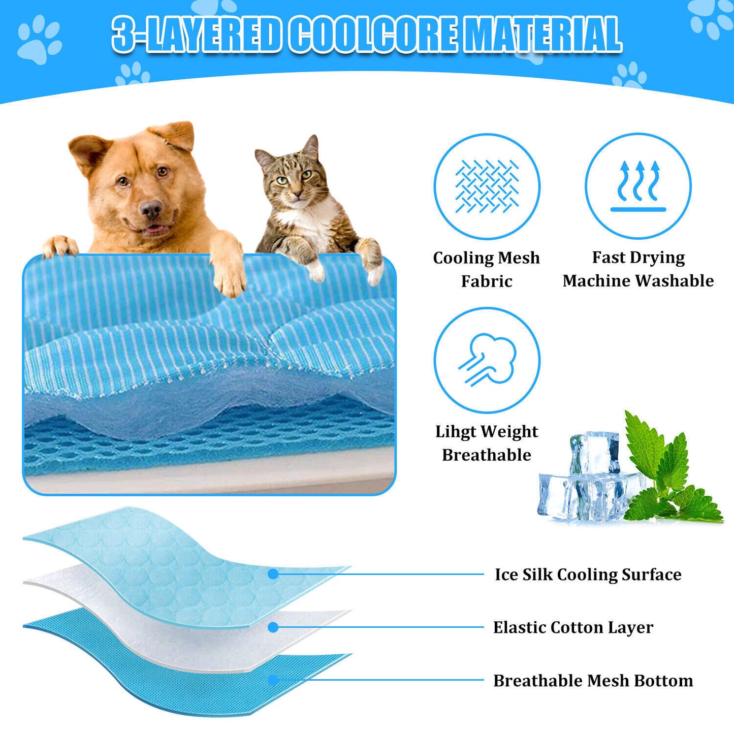 Pet Cooling Mat – Breathable Ice Silk Summer Pad for Dogs & Cats | Waterproof, Washable, Non-Slip Cool Bed - woofyluxe