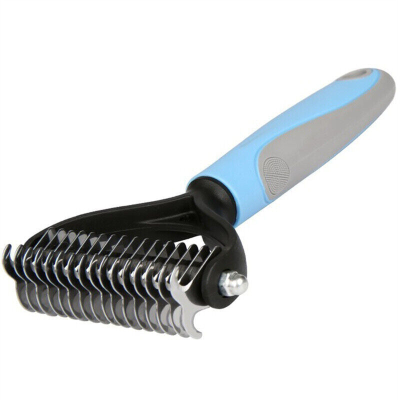 Grooming Brush for Dogs & Cats – Dual-Sided Deshedding Dematting Tool, Undercoat Rake Comb & Fur Remover for Pets - woofyluxe