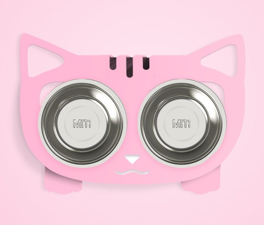 Anti-Falling Cat & Dog Feeding Water Bowl – Inclined Design, Stainless Steel Pet Bowl (Black/White/Pink/Blue) - woofyluxe