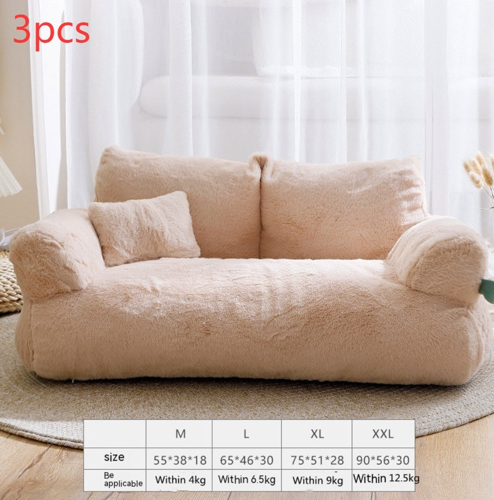 Flannel Warm Cat Bed Sofa – Soft Plush Pet Kennel for Cats (M/L Sizes) - woofyluxe