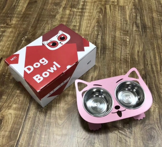 Anti-Falling Cat & Dog Feeding Water Bowl – Inclined Design, Stainless Steel Pet Bowl (Black/White/Pink/Blue) - woofyluxe