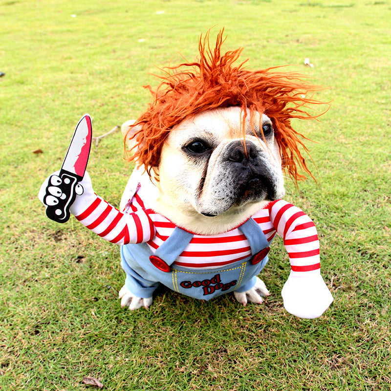 Funny Halloween Dog Costume – Adjustable Scary Cosplay Outfit for Pets, Party & Gatherings (Red, Polyester) - woofyluxe
