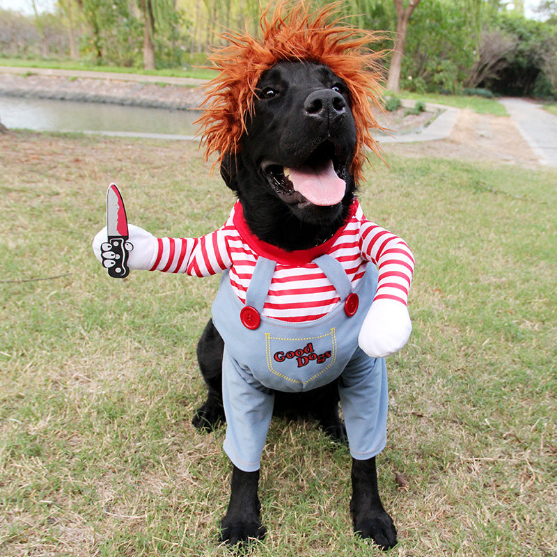 Funny Halloween Dog Costume – Adjustable Scary Cosplay Outfit for Pets, Party & Gatherings (Red, Polyester) - woofyluxe