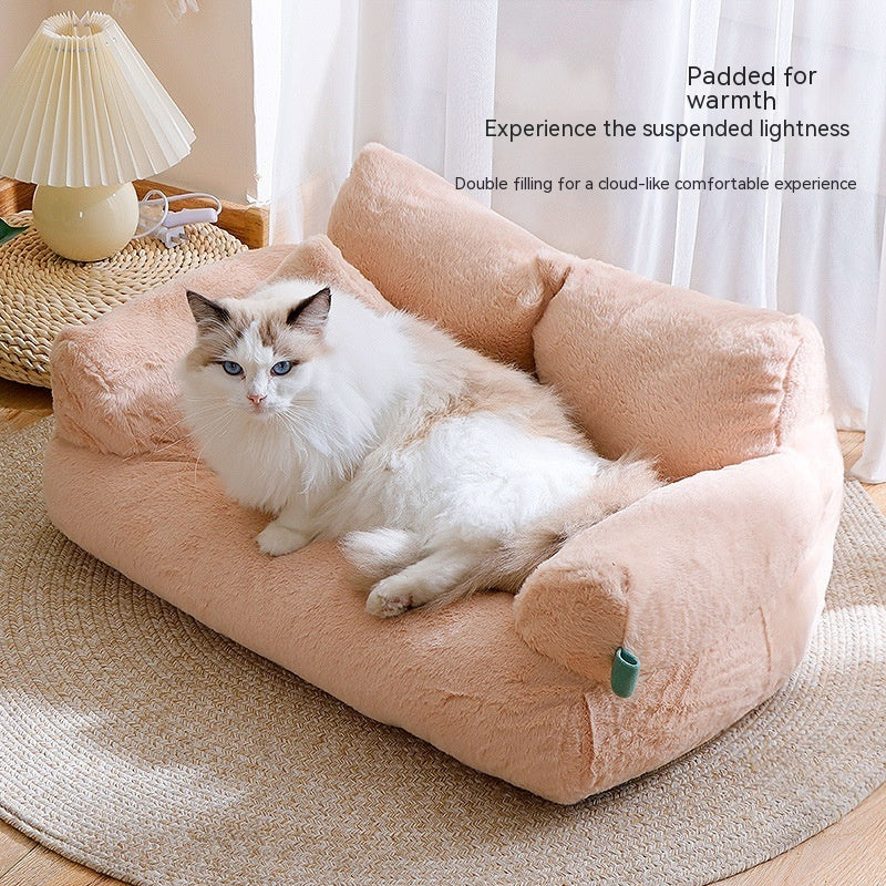 Flannel Warm Cat Bed Sofa – Soft Plush Pet Kennel for Cats (M/L Sizes) - woofyluxe