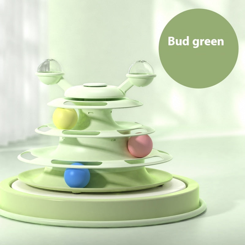 4-Layer Interactive Cat Toy Tower with Roller Balls – Multi-Level Turntable Puzzle Track Toy for Cats & Small Pets - woofyluxe