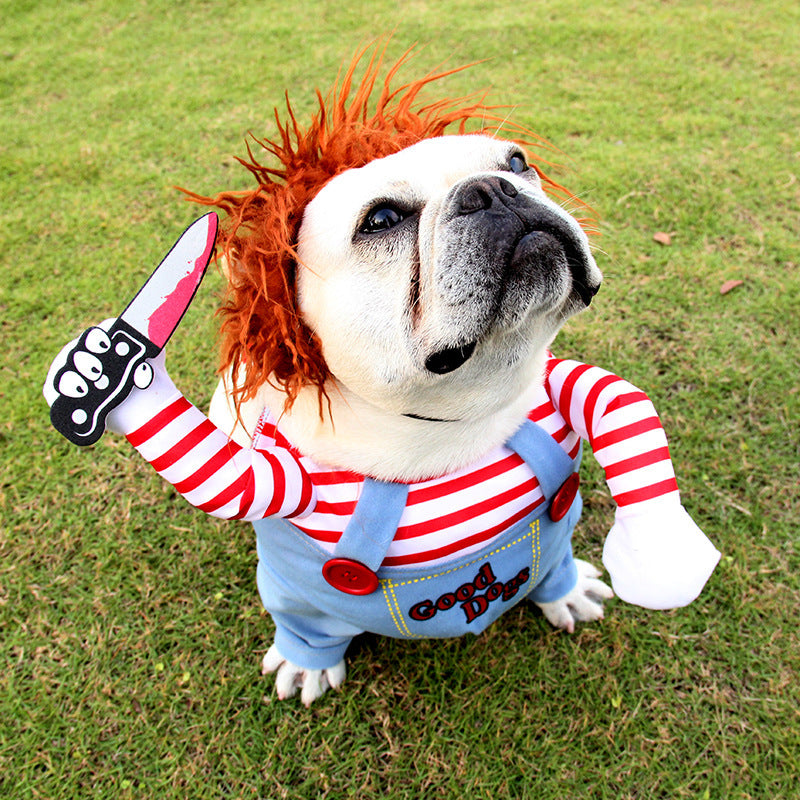 Funny Halloween Dog Costume – Adjustable Scary Cosplay Outfit for Pets, Party & Gatherings (Red, Polyester) - woofyluxe