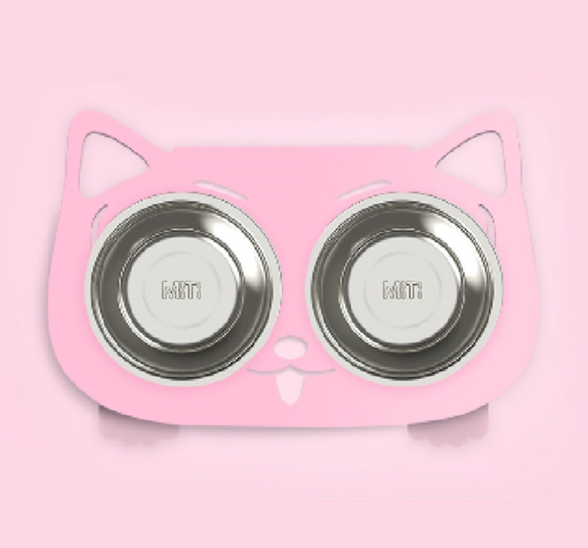 Anti-Falling Cat & Dog Feeding Water Bowl – Inclined Design, Stainless Steel Pet Bowl (Black/White/Pink/Blue) - woofyluxe