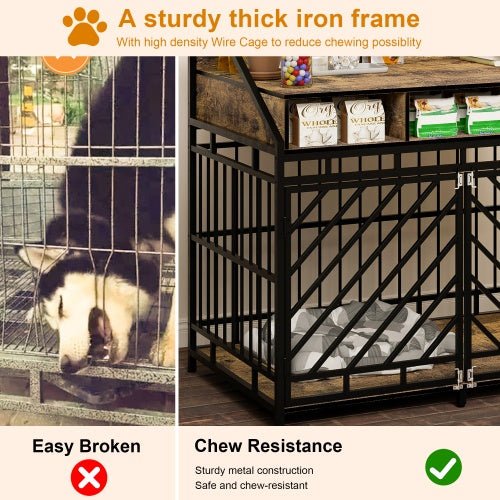 43.3" Large Wooden Dog Crate Furniture with Storage Drawers – Heavy Duty Pet Kennel for Large Dogs - woofyluxe