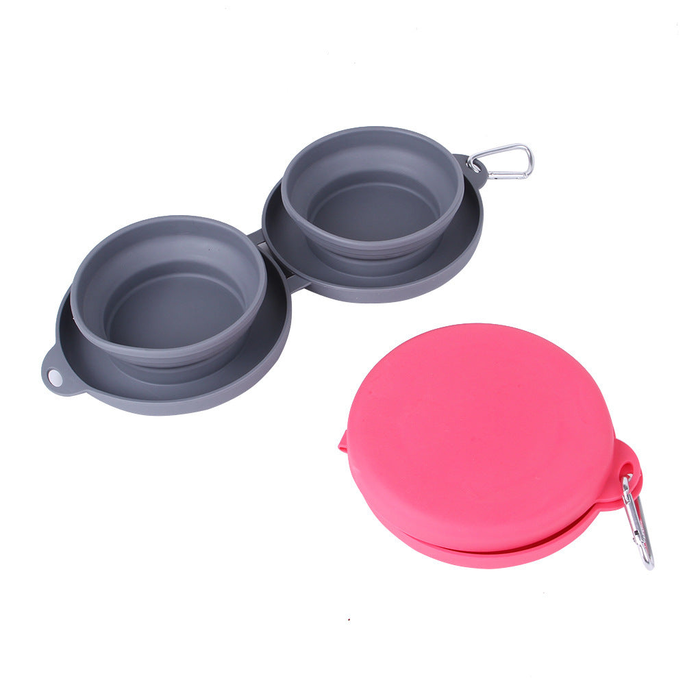 Rubber Foldable Double Bowl for Dogs & Cats – Portable Pet Feeding & Water Bowls with Non-Slip Silicone Mat - woofyluxe