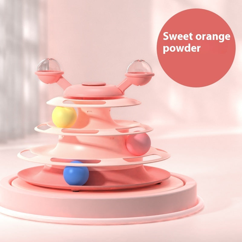 4-Layer Interactive Cat Toy Tower with Roller Balls – Multi-Level Turntable Puzzle Track Toy for Cats & Small Pets - woofyluxe