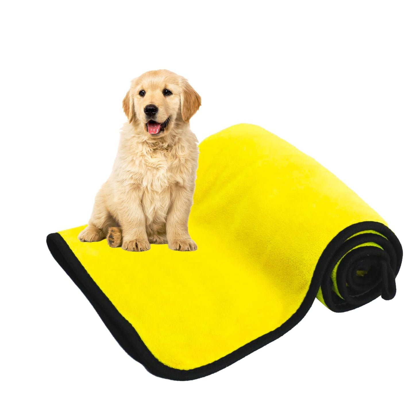 Super Absorbent Dog Drying Towel – Quick-Dry Soft Microfiber Bath Towel for Dogs & Cats, Multiple Sizes (Yellow) - woofyluxe