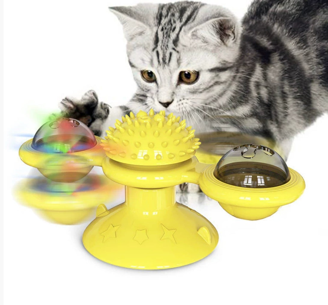 Cat Entertainment Set – Interactive Rotating Disk, Feather Teasers, Windmill & Tumbler Toys for Active & Happy Cats - woofyluxe