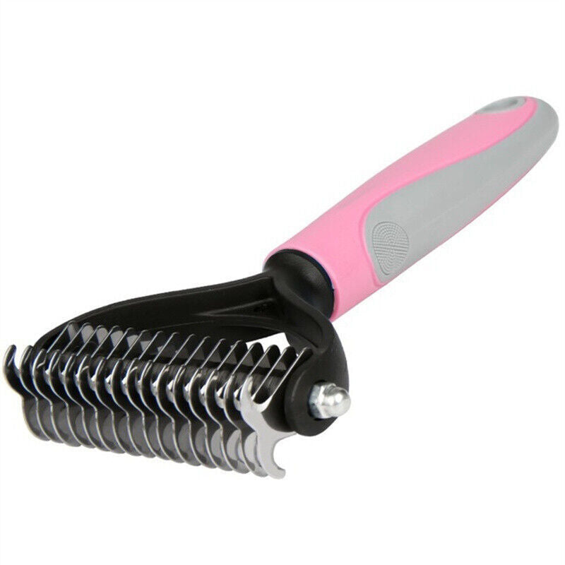 Grooming Brush for Dogs & Cats – Dual-Sided Deshedding Dematting Tool, Undercoat Rake Comb & Fur Remover for Pets - woofyluxe