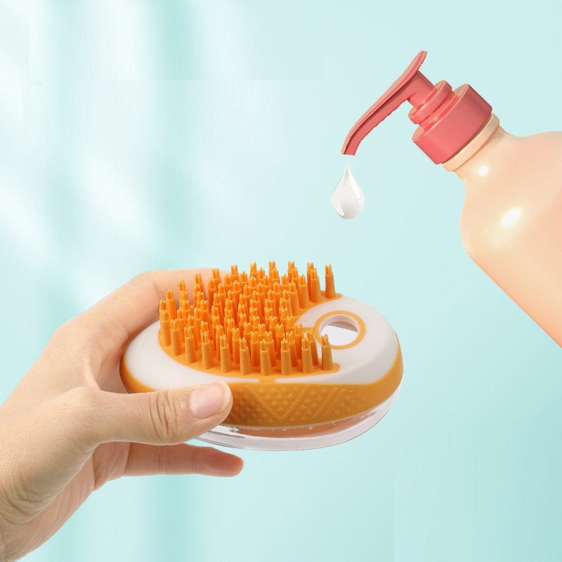 2-in-1 Dog & Cat Bath Brush – Soft Silicone Grooming Comb with Shampoo Dispenser - woofyluxe