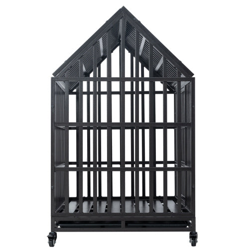 Heavy Duty Dog Kennel Cage with Roof, Windows, Lockable Doors, and Removable Trays – Indoor & Outdoor Use - woofyluxe