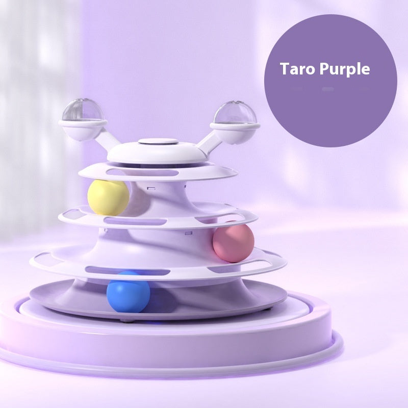 4-Layer Interactive Cat Toy Tower with Roller Balls – Multi-Level Turntable Puzzle Track Toy for Cats & Small Pets - woofyluxe