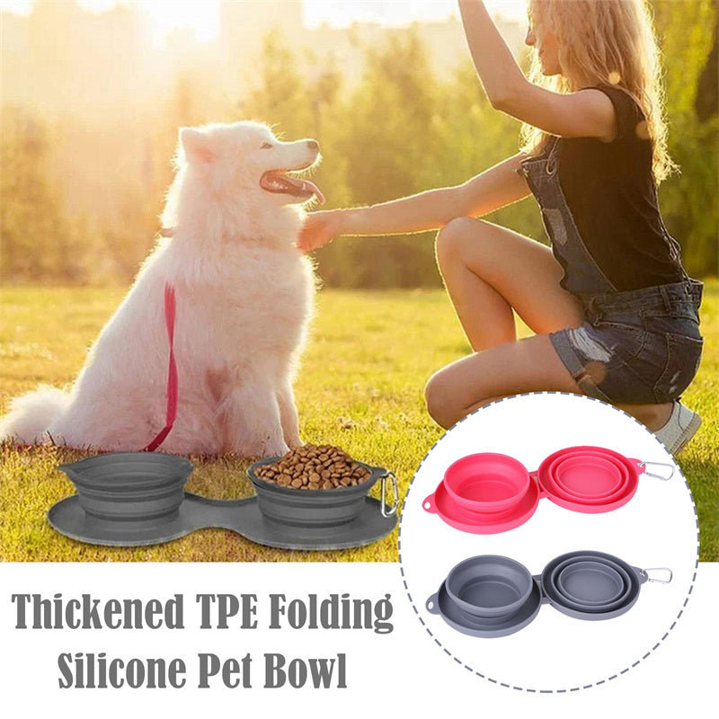 Rubber Foldable Double Bowl for Dogs & Cats – Portable Pet Feeding & Water Bowls with Non-Slip Silicone Mat - woofyluxe