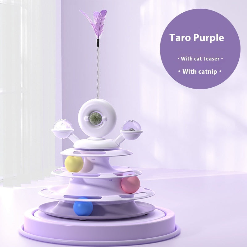 4-Layer Interactive Cat Toy Tower with Roller Balls – Multi-Level Turntable Puzzle Track Toy for Cats & Small Pets - woofyluxe