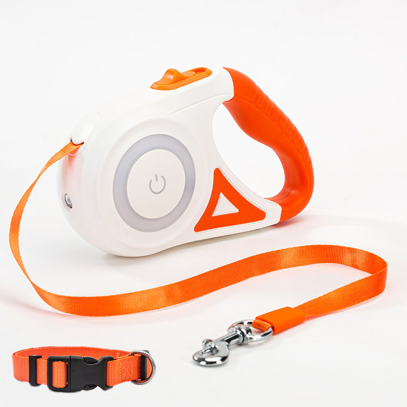 Retractable Dog Leash with Collar – One-Button Brake, Tangle-Free, 3M/5M for Small to Medium Pets - woofyluxe