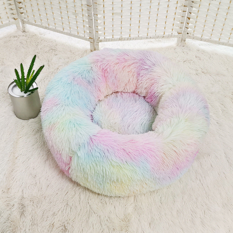 Calming Donut Dog Bed – Round Plush Pet Nest for Small Dogs & Cats (3 Sizes) - woofyluxe