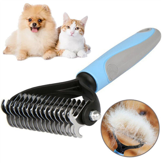 Grooming Brush for Dogs & Cats – Dual-Sided Deshedding Dematting Tool, Undercoat Rake Comb & Fur Remover for Pets - woofyluxe