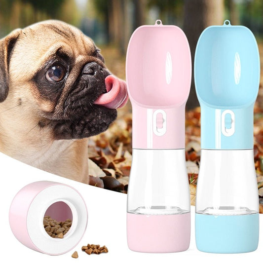2-in-1 Portable Dog Water Bottle & Food Dispenser for Travel, Hiking & Outdoor Use - woofyluxe