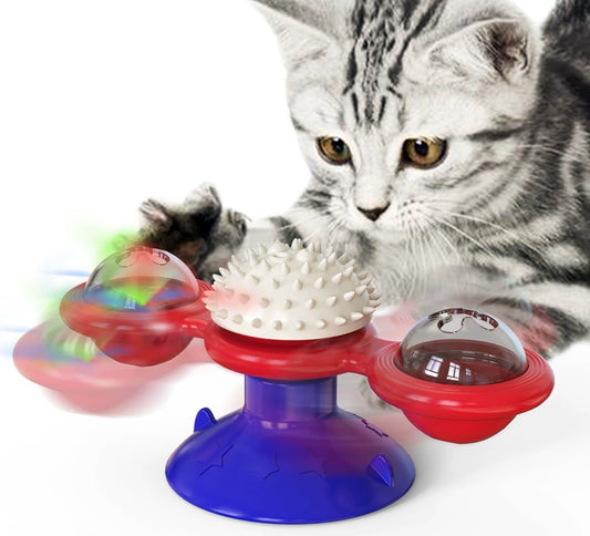 Cat Entertainment Set – Interactive Rotating Disk, Feather Teasers, Windmill & Tumbler Toys for Active & Happy Cats - woofyluxe