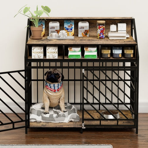 43.3" Large Wooden Dog Crate Furniture with Storage Drawers – Heavy Duty Pet Kennel for Large Dogs - woofyluxe