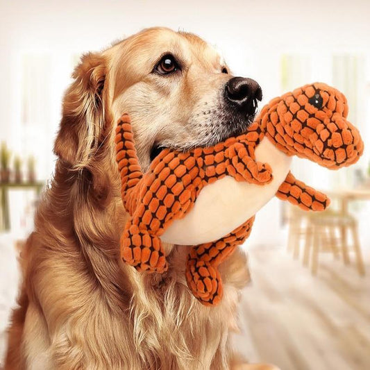 Interactive Dinosaur Plush Chew Toy for Dogs – Squeaky Soft Toy for Large Dogs, Chihuahuas & Puppies - woofyluxe