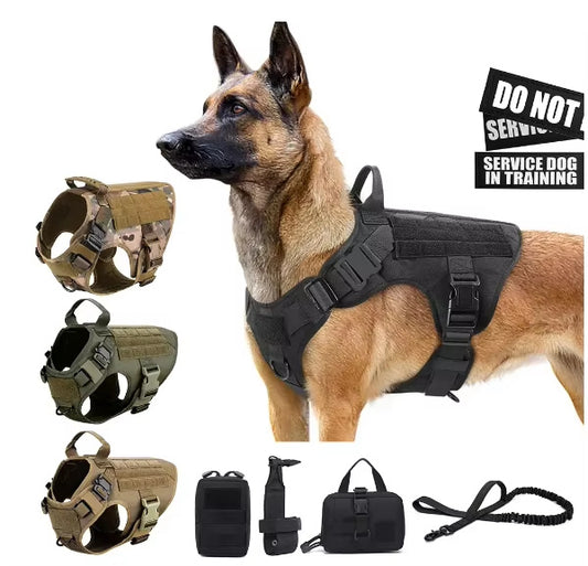 Tactical Dog Harness and Leash Set – 1000D Nylon Camouflage No-Pull Pet Vest for Training & Walking - woofyluxe