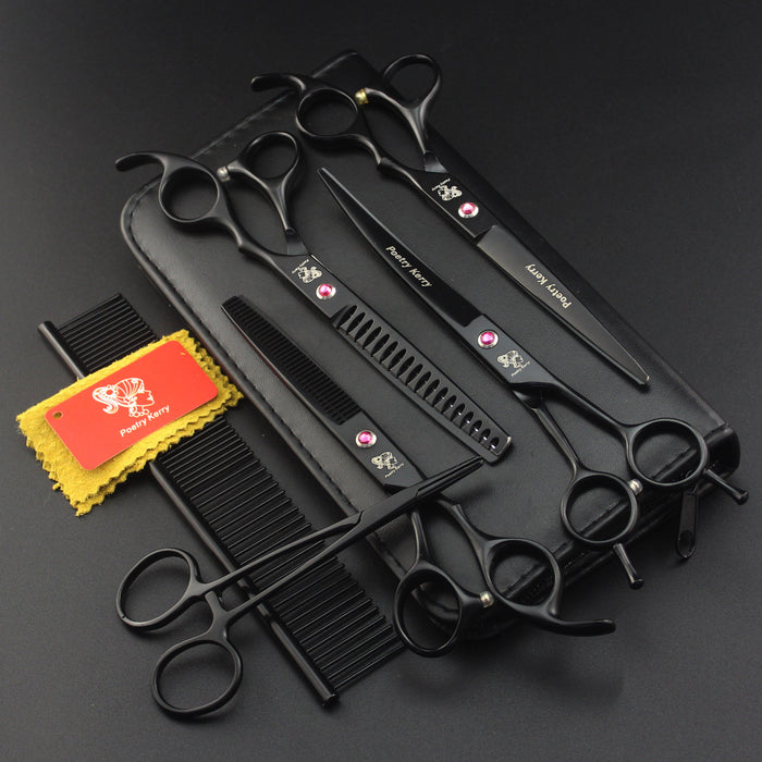 Professional Pet Grooming Scissors Set – Stainless Steel Dog & Cat Grooming Kit with Straight, Curved & Thinning Scissors