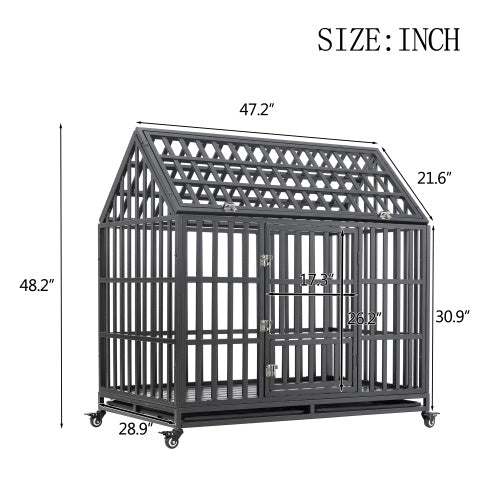 Heavy Duty Dog Kennel Cage with Roof, Windows, Lockable Doors, and Removable Trays – Indoor & Outdoor Use - woofyluxe