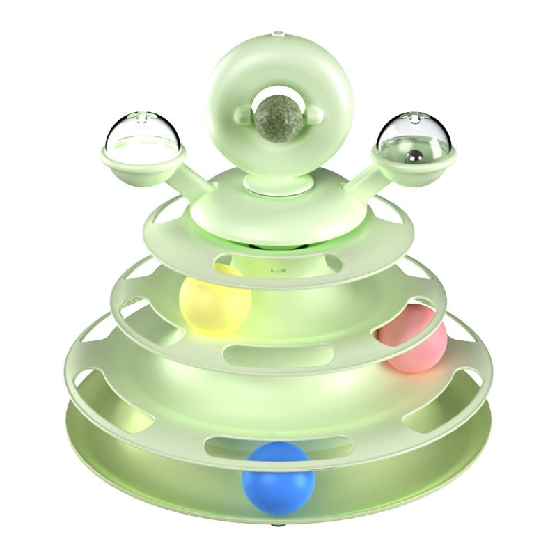4-Layer Interactive Cat Toy Tower with Roller Balls – Multi-Level Turntable Puzzle Track Toy for Cats & Small Pets - woofyluxe