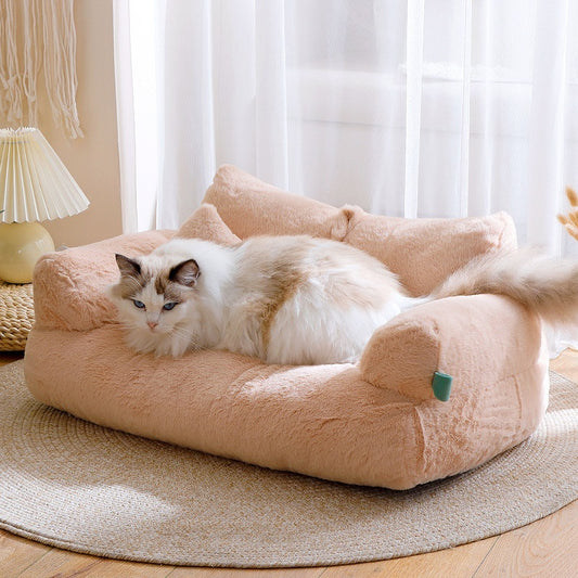 Flannel Warm Cat Bed Sofa – Soft Plush Pet Kennel for Cats (M/L Sizes) - woofyluxe