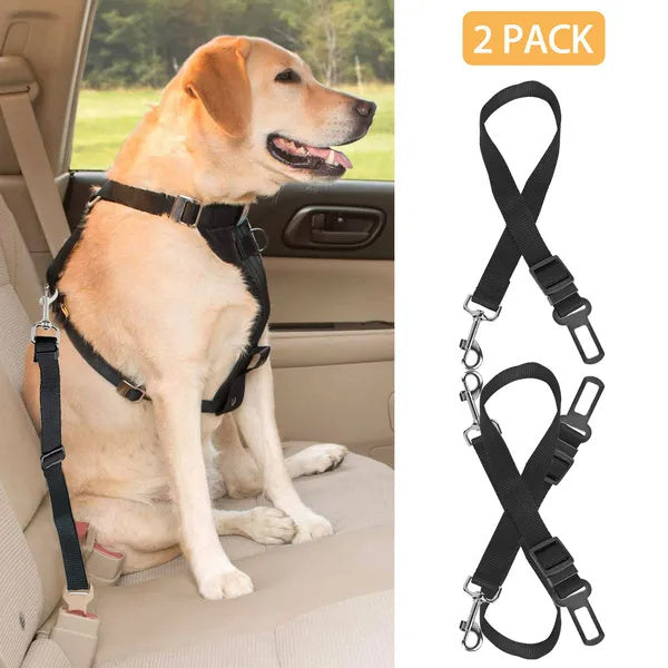 2Pcs Adjustable Dog Cat Seat Belt Harness – Pet Car Safety Leash for Small, Medium & Large Pet