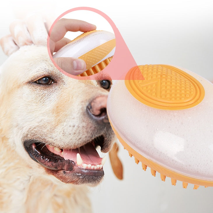 2-in-1 Dog & Cat Bath Brush – Soft Silicone Grooming Comb with Shampoo Dispenser - woofyluxe