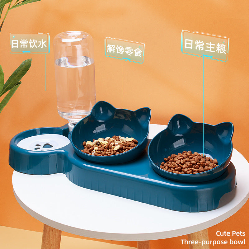 3-in-1 Elevated Pet Bowl Set with Automatic Water Dispenser (3 Bowls) - woofyluxe