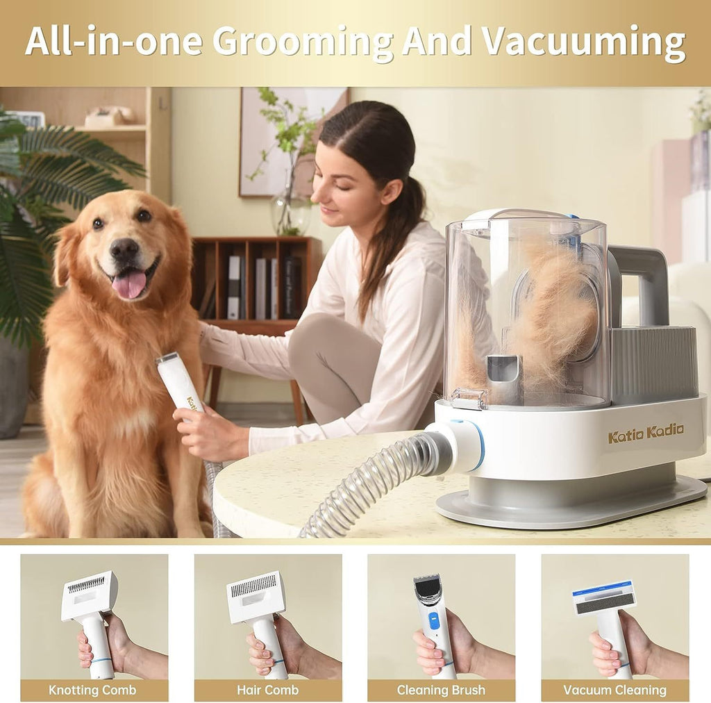 5-in-1 Low Noise Pet Grooming Kit with Vacuum Suction – Dog Hair Remover & Clippers for Shedding Cats and Dogs at Home - woofyluxe